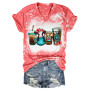 Blooms Brews Floral Babe Cow Coffee Drink Tie-Dye V-Neck T-Shirt